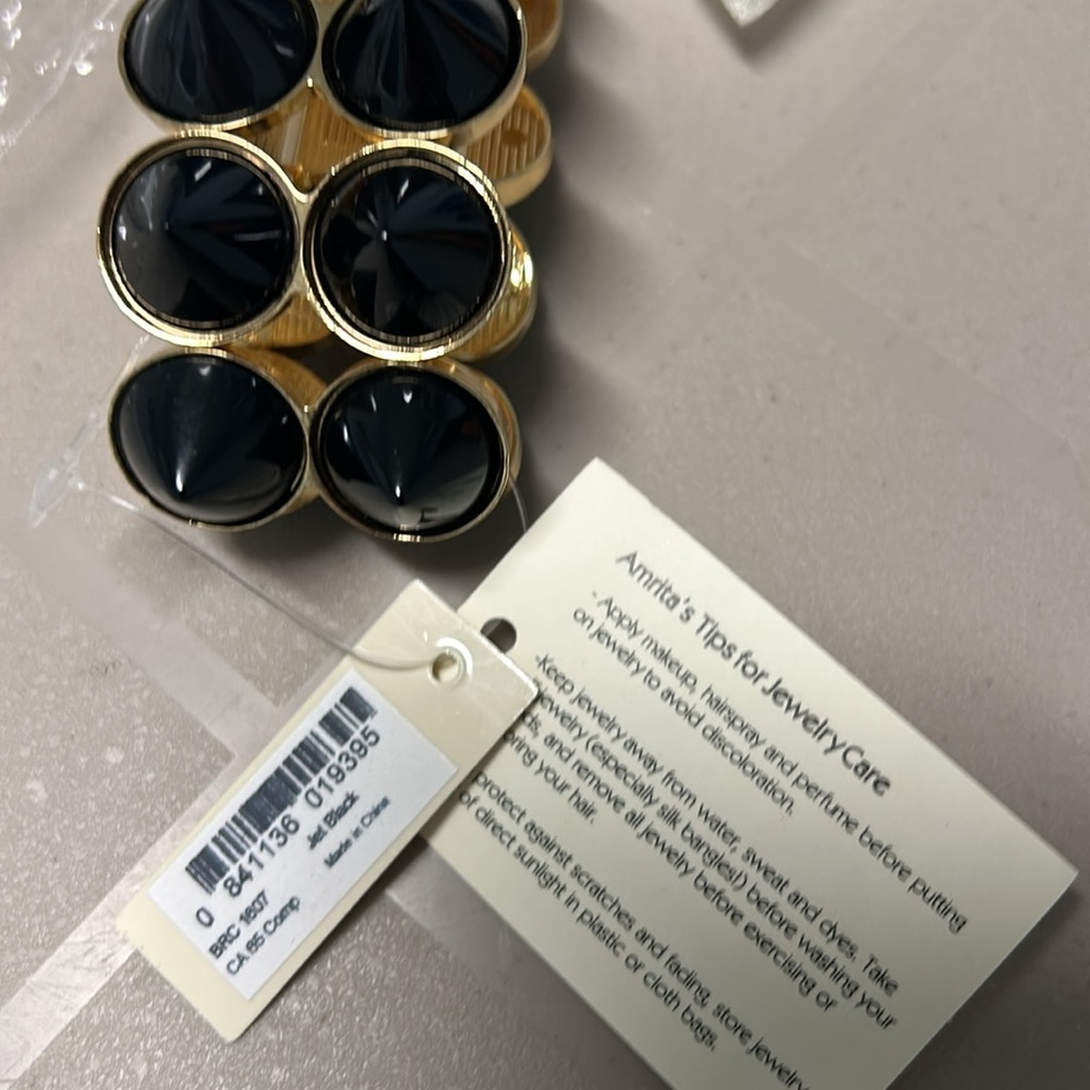 New Jet Black & Gold tone Hampton Spike Stretch Bracelet - Picture 4 of 7